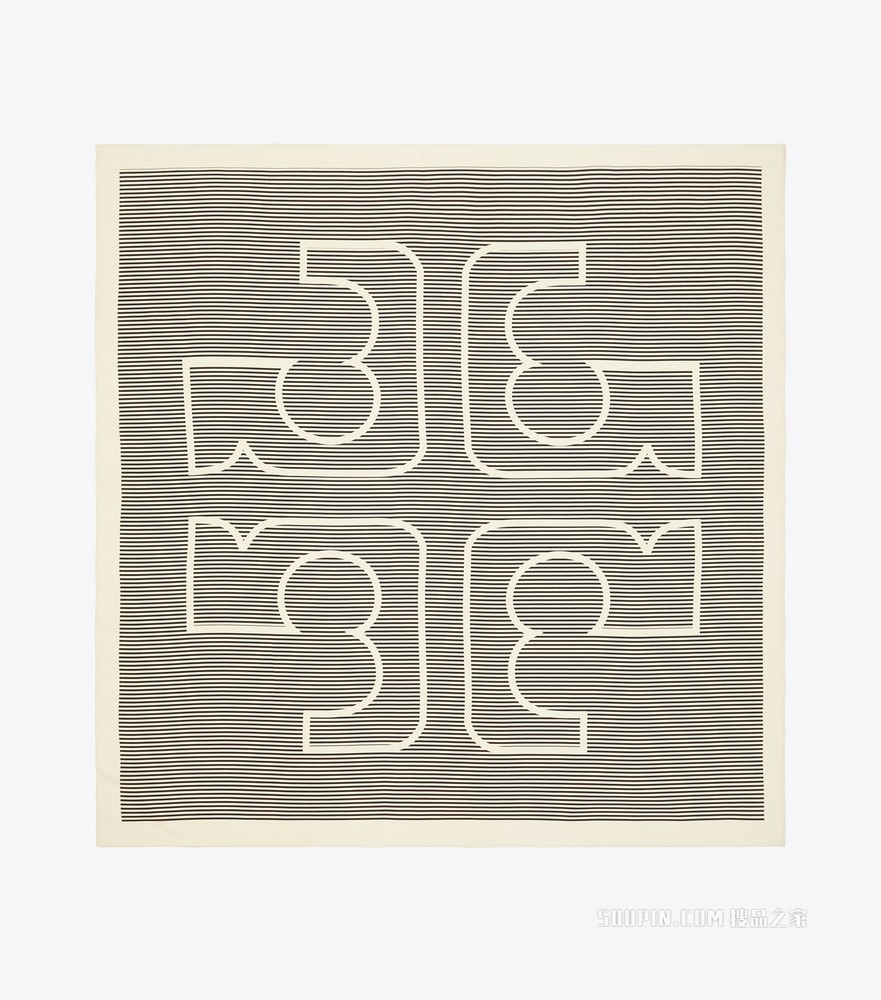 Logo 细条纹桑蚕丝方巾 Logo 细条纹奶油白