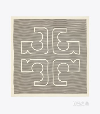 Logo 细条纹桑蚕丝方巾 Logo 细条纹奶油白
