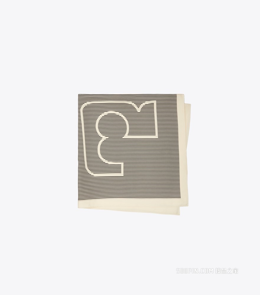 Logo 细条纹桑蚕丝方巾 Logo 细条纹奶油白