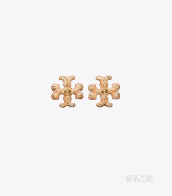 Roxanne 缀饰耳钉 轧制金/珊瑚红拼色