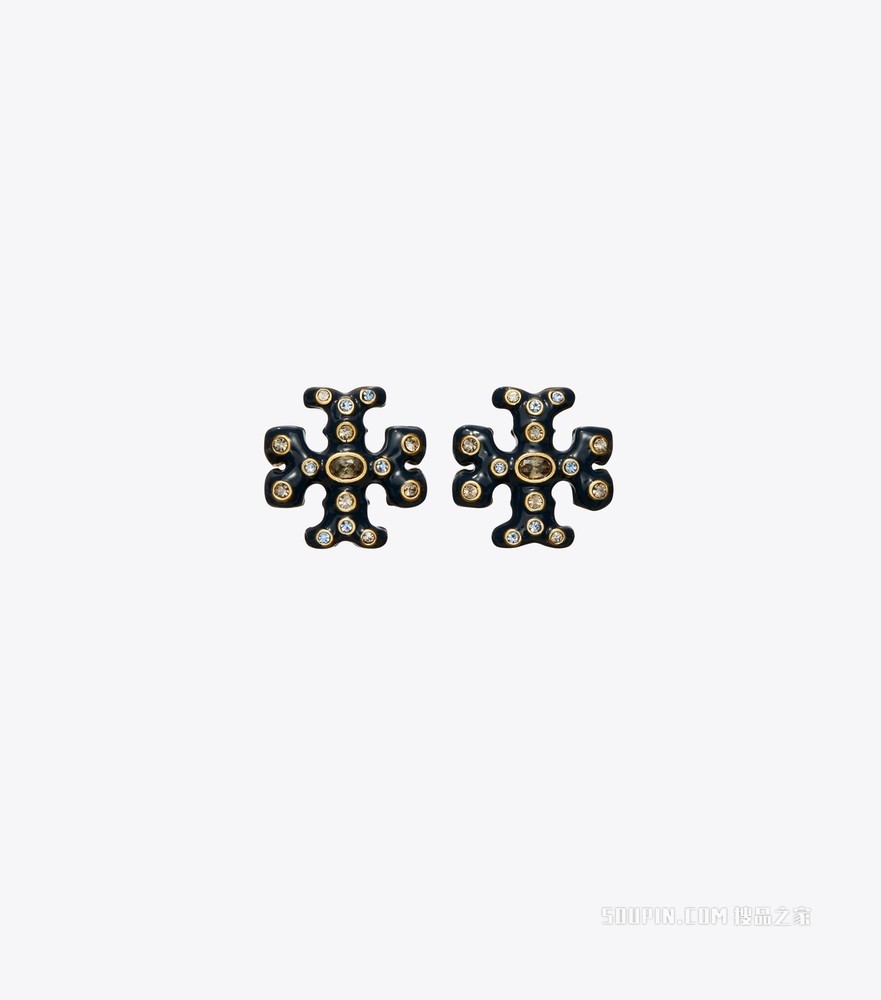 Roxanne 缀饰耳钉 轧制金/海军蓝拼色