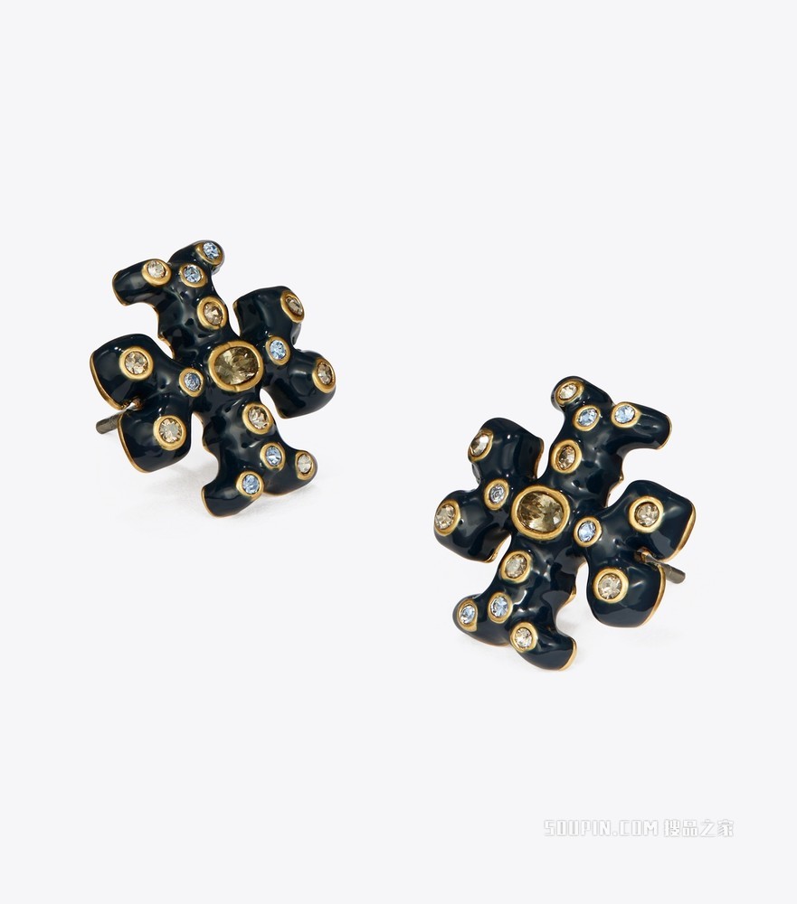 Roxanne 缀饰耳钉 轧制金/海军蓝拼色