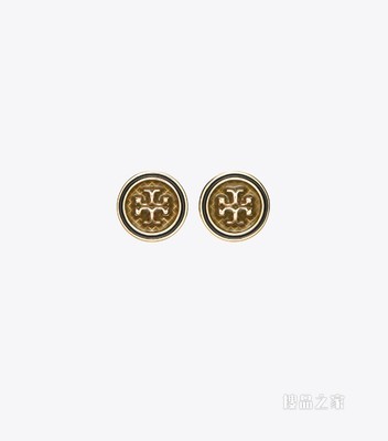 Kira 机镂雕刻圆形耳钉 Tory 金/绿色/Tory 海军蓝