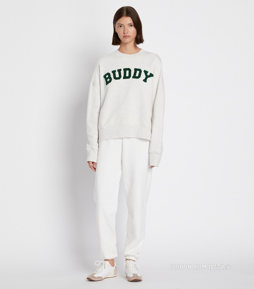 Buddy 字样毛圈布圆领衫 浅麻灰色