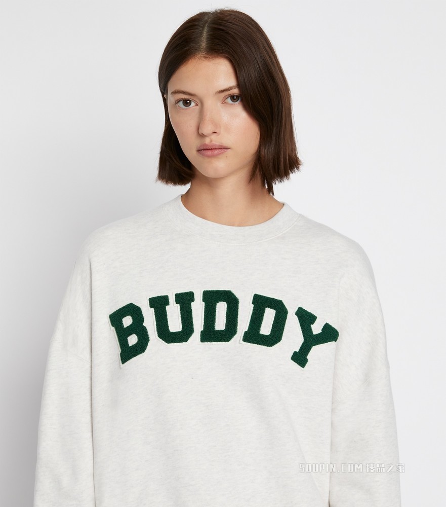 Buddy 字样毛圈布圆领衫 浅麻灰色