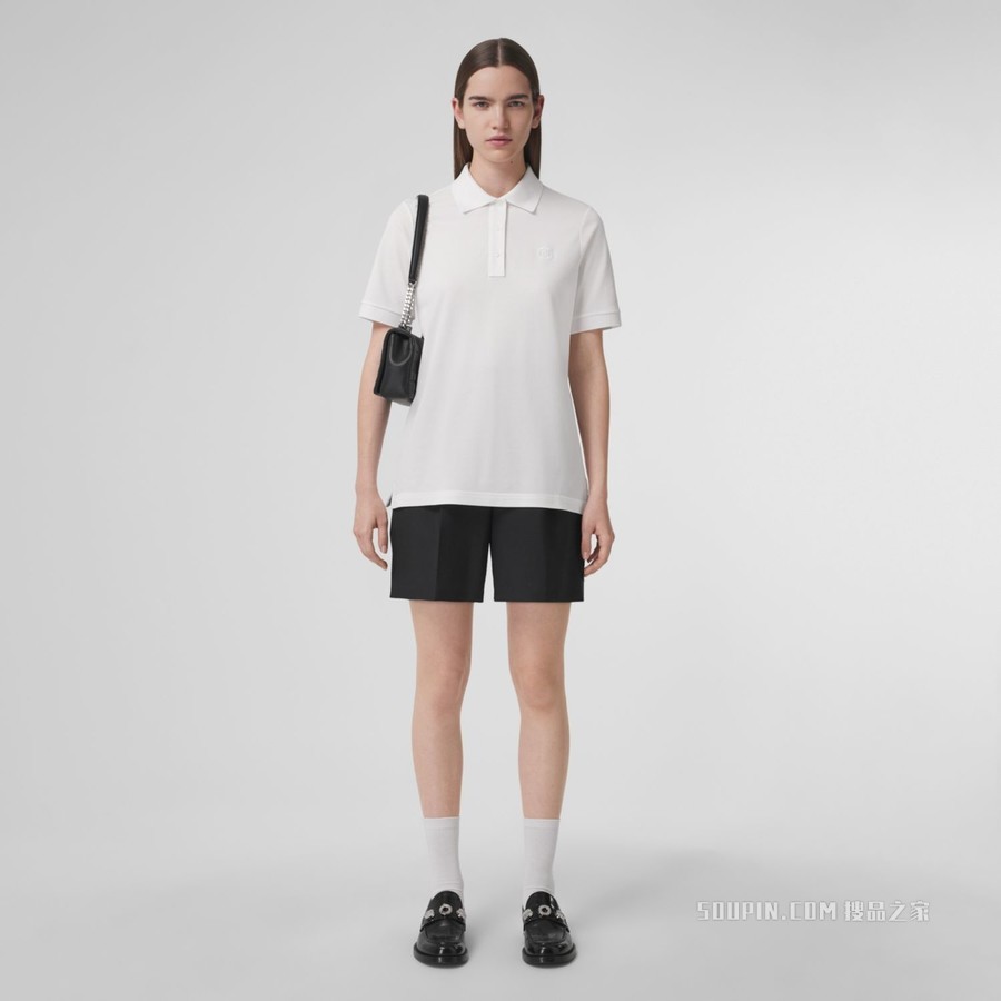 专属标识装饰棉质 Polo 衫 (白色) - 女士