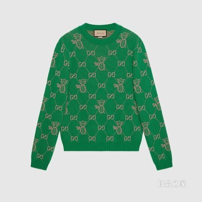 Gucci Pineapple系列GG提花毛衣 绿色和粉色