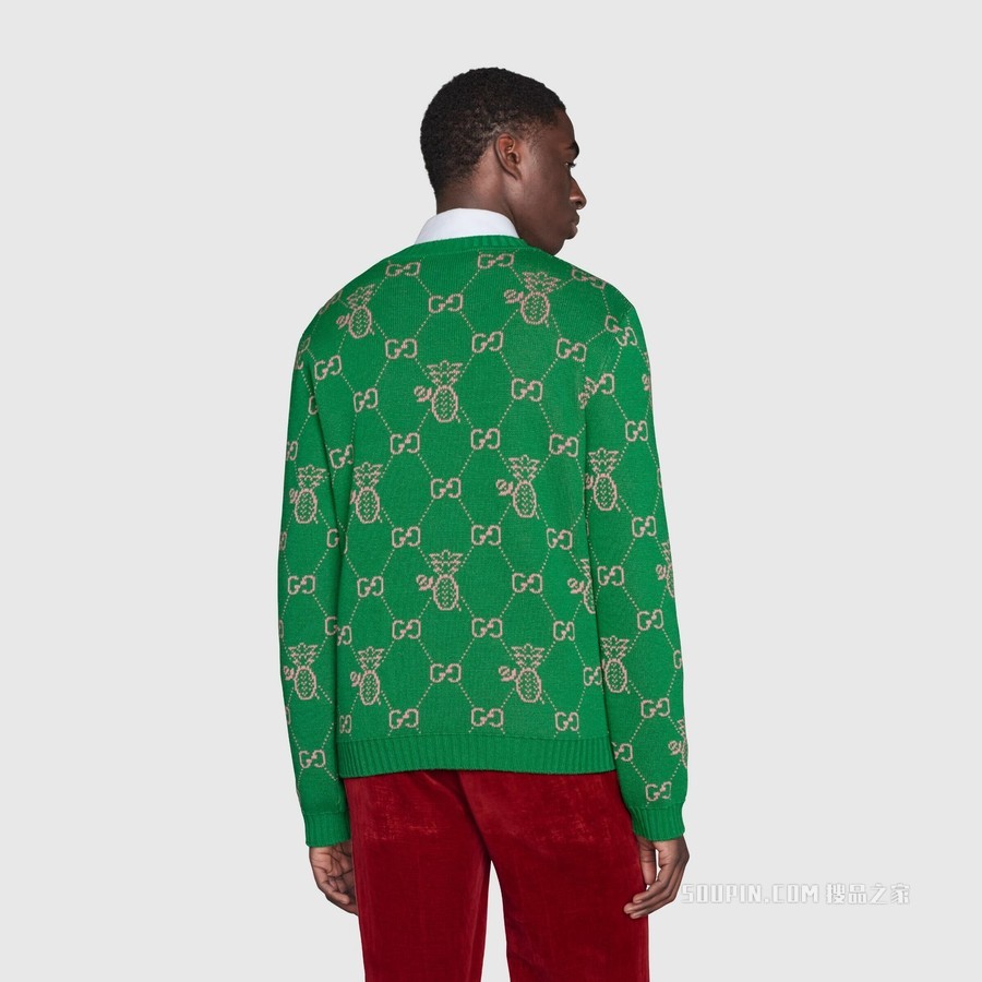 Gucci Pineapple系列GG提花毛衣 绿色和粉色