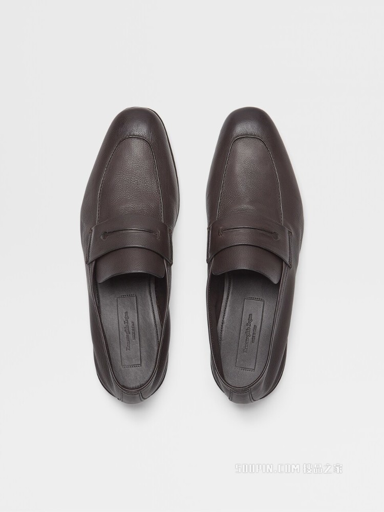 深棕色柔软皮革 L'Asola 平底鞋