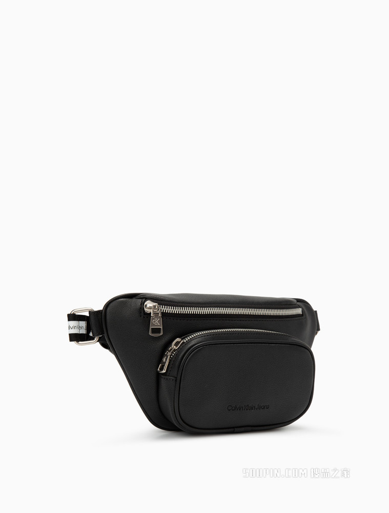 Calvin Klein女包 经典时尚拉链插扣调节LOGO宽肩带斜挎腰包DH3109