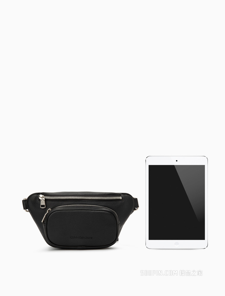 Calvin Klein女包 经典时尚拉链插扣调节LOGO宽肩带斜挎腰包DH3109