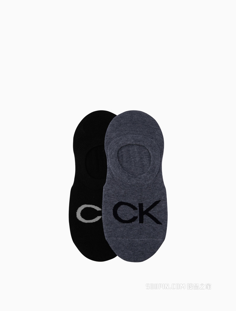 Calvin Klein 女士两双装深口CK字母提花船袜短袜CKP12842