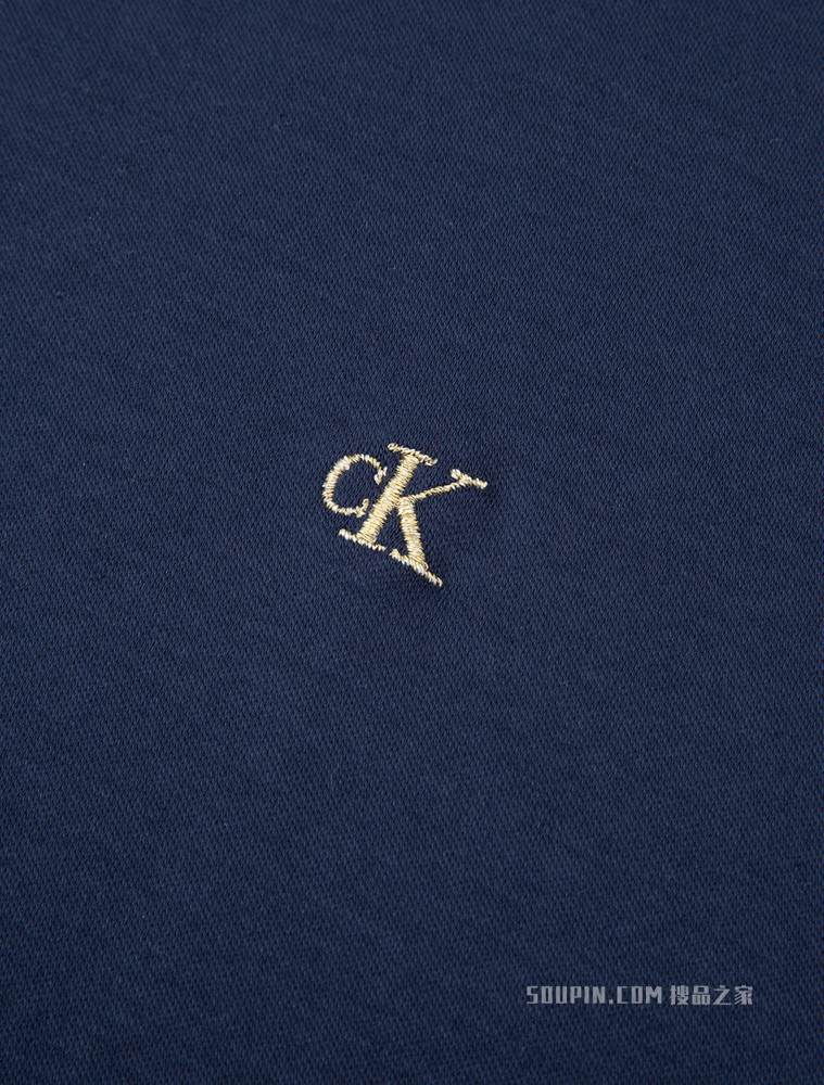 Calvin Klein 男士圆领纯棉金线字母刺绣修身短袖T恤J320992