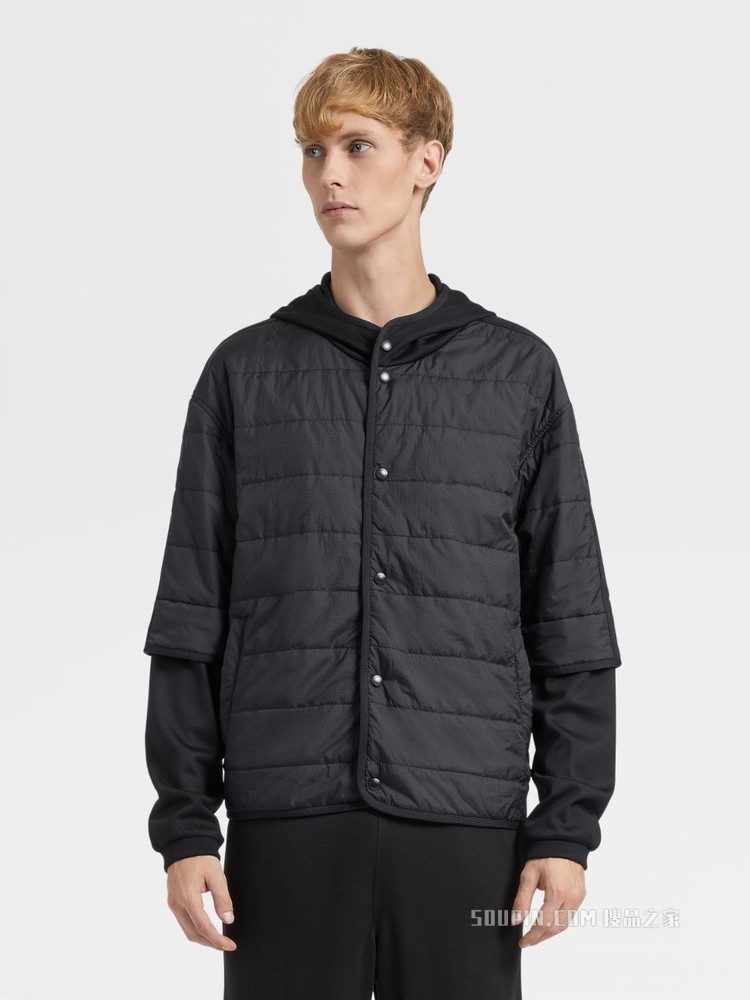 Techmerino™ 羊毛与高科技面料拼接连帽衫