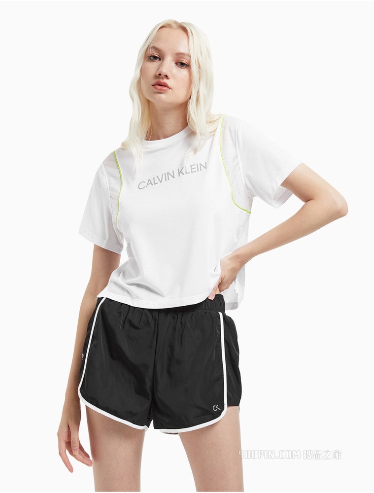 Calvin Klein 女士时尚反光LOGO印花圆领短袖T恤4WF1K106
