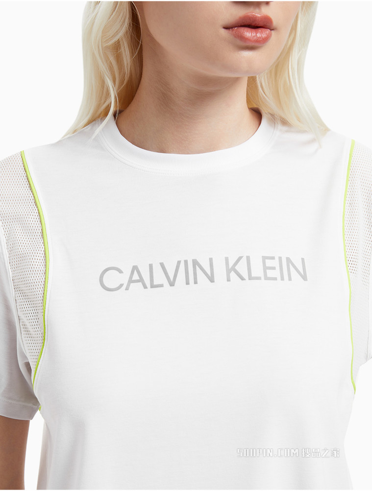 Calvin Klein 女士时尚反光LOGO印花圆领短袖T恤4WF1K106