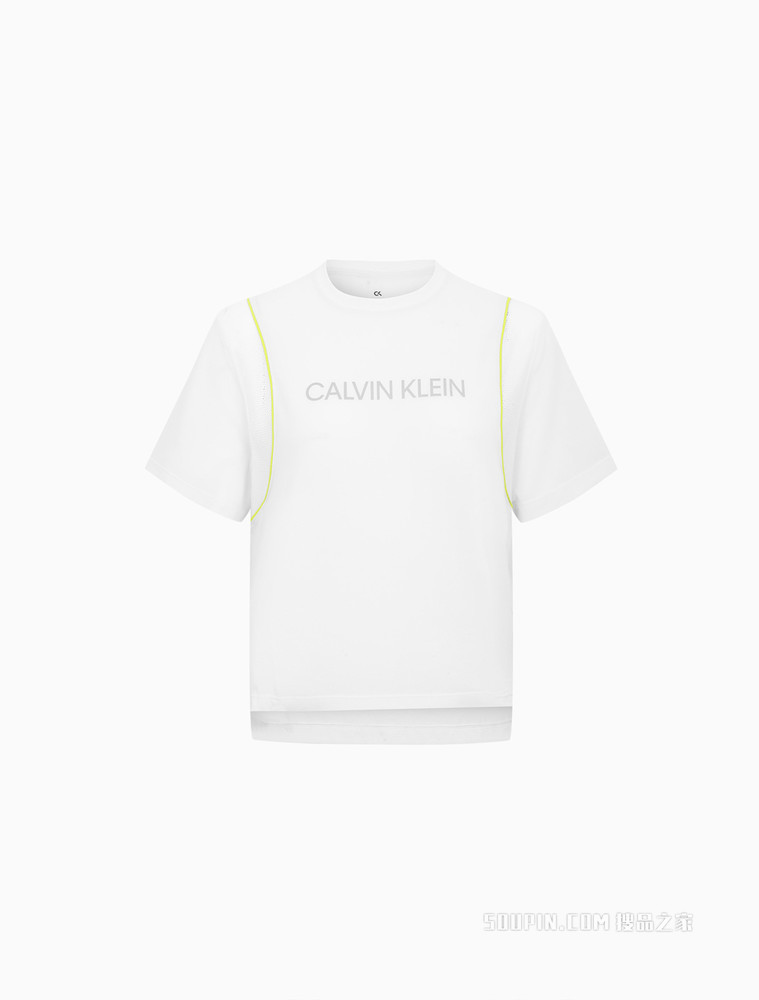 Calvin Klein 女士时尚反光LOGO印花圆领短袖T恤4WF1K106
