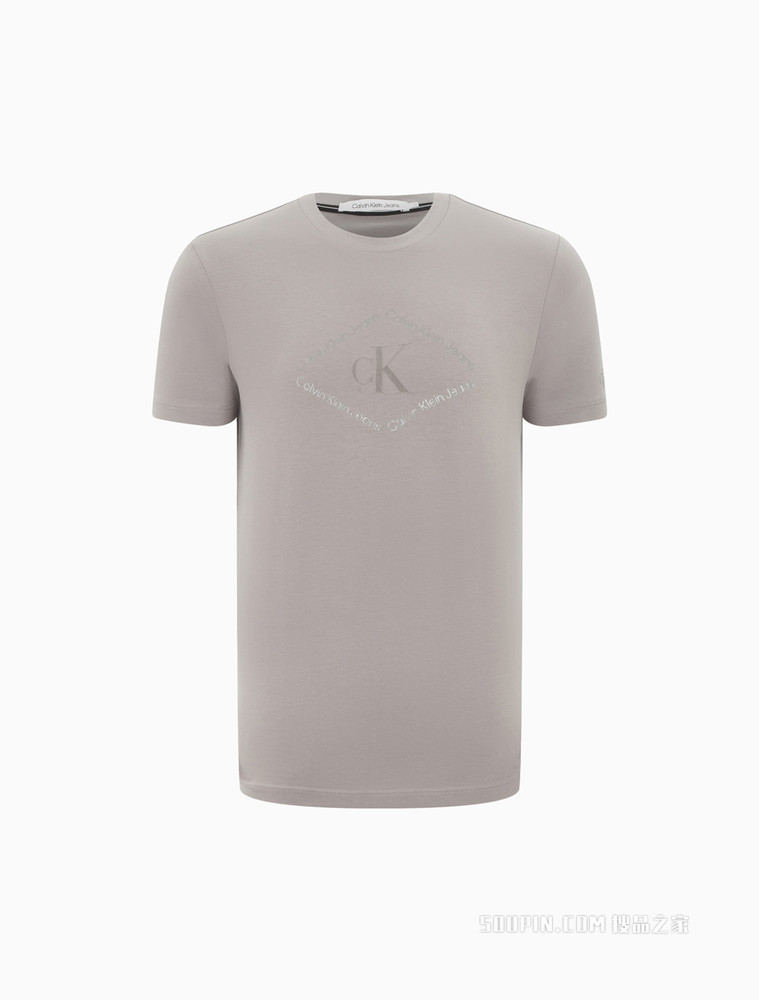 Calvin Klein 男士圆领菱形胶质植绒LOGO短袖T恤J322143