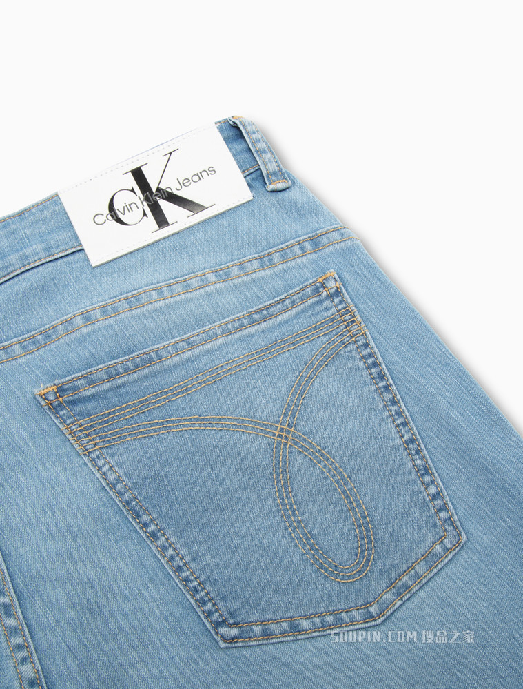 Calvin Klein 男士时尚合体版LOGO织标弹力水洗牛仔裤J320687