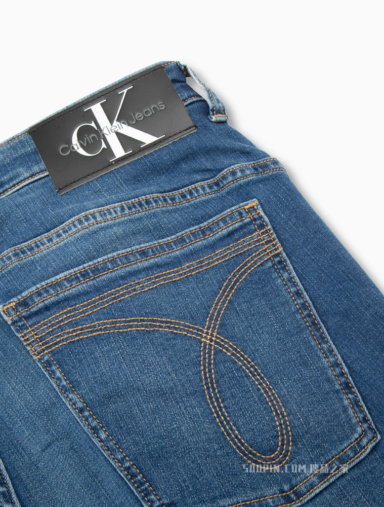 Calvin Klein 男士复古合体版猫须中蓝水洗弹力牛仔裤J320954