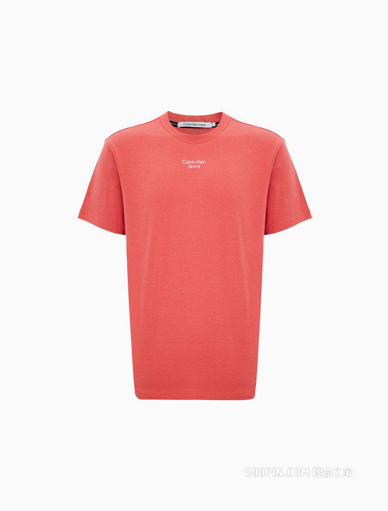 Calvin Klein 男士圆领纯棉简约胶质LOGO短袖T恤J320949