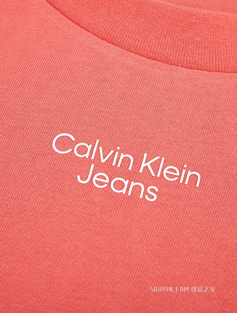 Calvin Klein 男士圆领纯棉简约胶质LOGO短袖T恤J320949