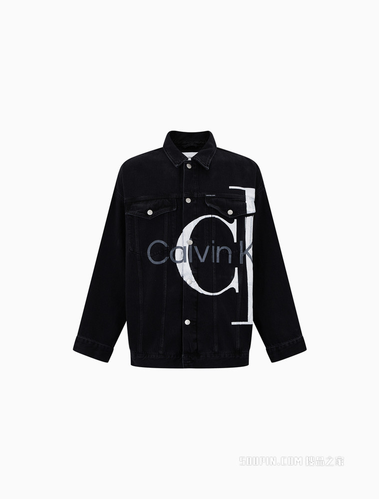 Calvin Klein 男士翻领铆钉扣纯棉醒目印花牛仔外套J319798