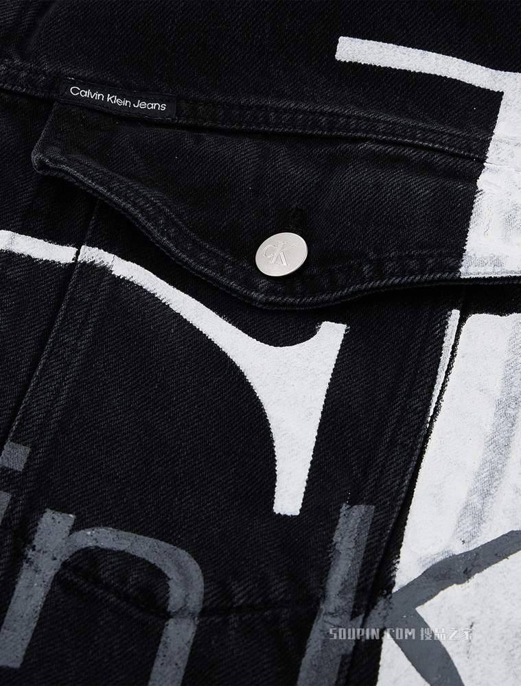 Calvin Klein 男士翻领铆钉扣纯棉醒目印花牛仔外套J319798
