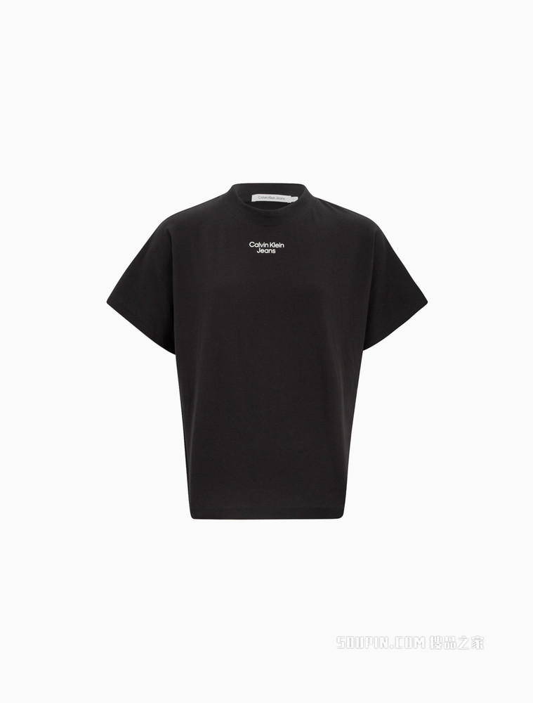Calvin Klein 女士休闲圆领纯棉简约胶质LOGO短袖T恤J218708