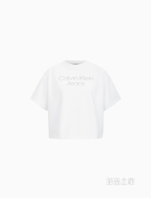 Calvin Klein 女士圆领短款宽松LOGO印花短袖T恤J218911