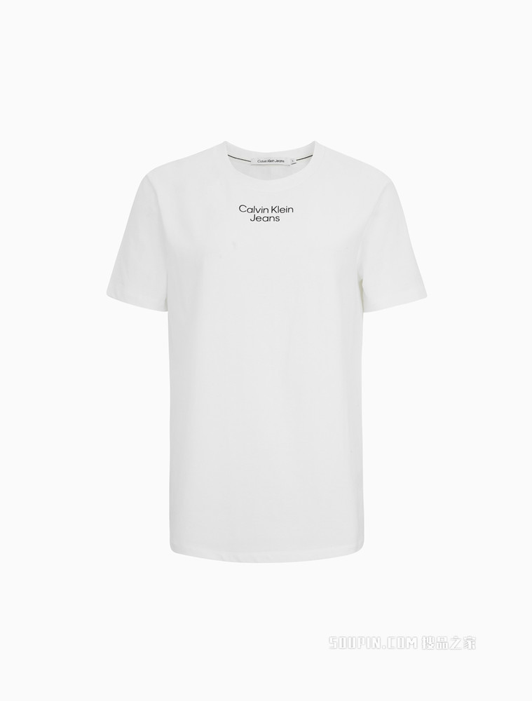 Calvin Klein 女士休闲圆领纯棉简约LOGO短袖T恤J218886