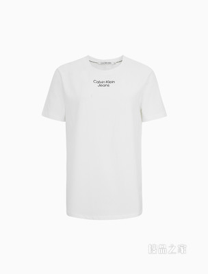 Calvin Klein 女士休闲圆领纯棉简约LOGO短袖T恤J218886