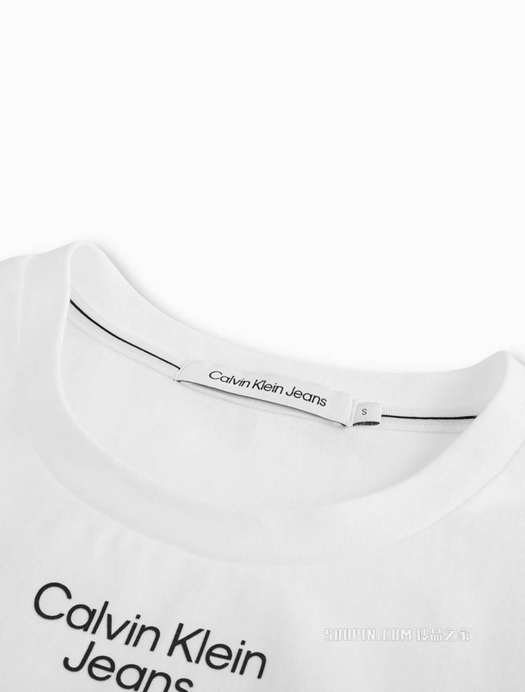 Calvin Klein 女士休闲圆领纯棉简约LOGO短袖T恤J218886
