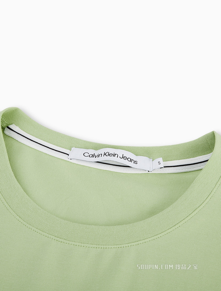 Calvin Klein 女士休闲圆领同大身色胶质LOGO短袖T恤J218907