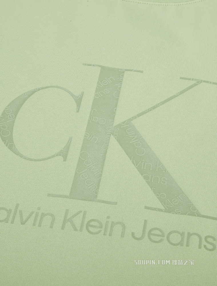 Calvin Klein 女士休闲圆领同大身色胶质LOGO短袖T恤J218907