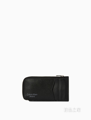 Calvin Klein 男士J型拉链压纹LOGO多卡位牛皮票夹卡包HP1753