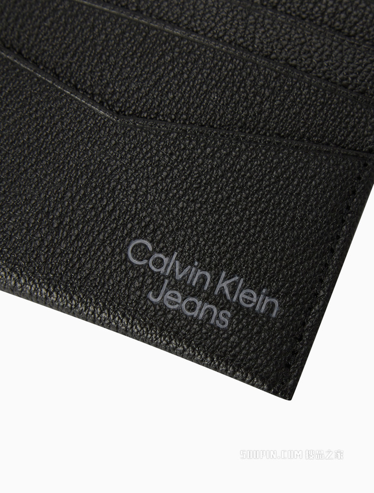 Calvin Klein 男士经典多卡位金属色LOGO压印牛皮卡包HP1783