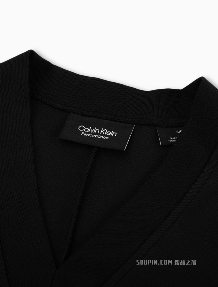 Calvin Klein 女士V领蝙蝠袖LOGO织带针织及膝连衣裙4WS2D900