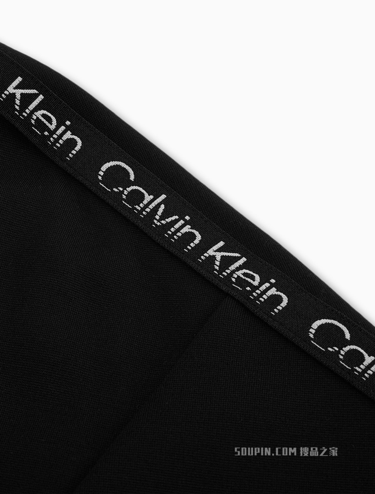 Calvin Klein 女士V领蝙蝠袖LOGO织带针织及膝连衣裙4WS2D900