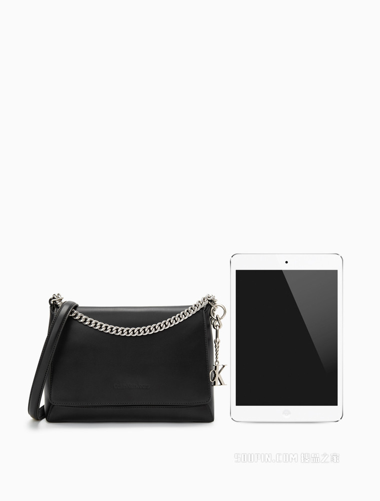 Calvin Klein女包 时尚翻盖式小羊皮可卸LOGO斜挎腋下包DH2926