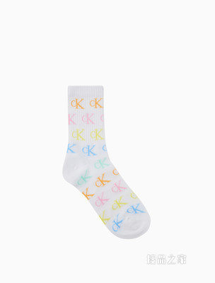 Calvin Klein 女士两双装炫彩LOGO提花休闲中筒袜子CKP12840