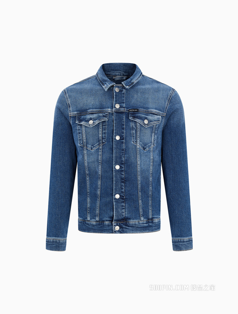 Calvin Klein 男士翻领铆钉排扣LOGO贴片牛仔外套J319794
