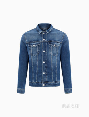 Calvin Klein 男士翻领铆钉排扣LOGO贴片牛仔外套J319794