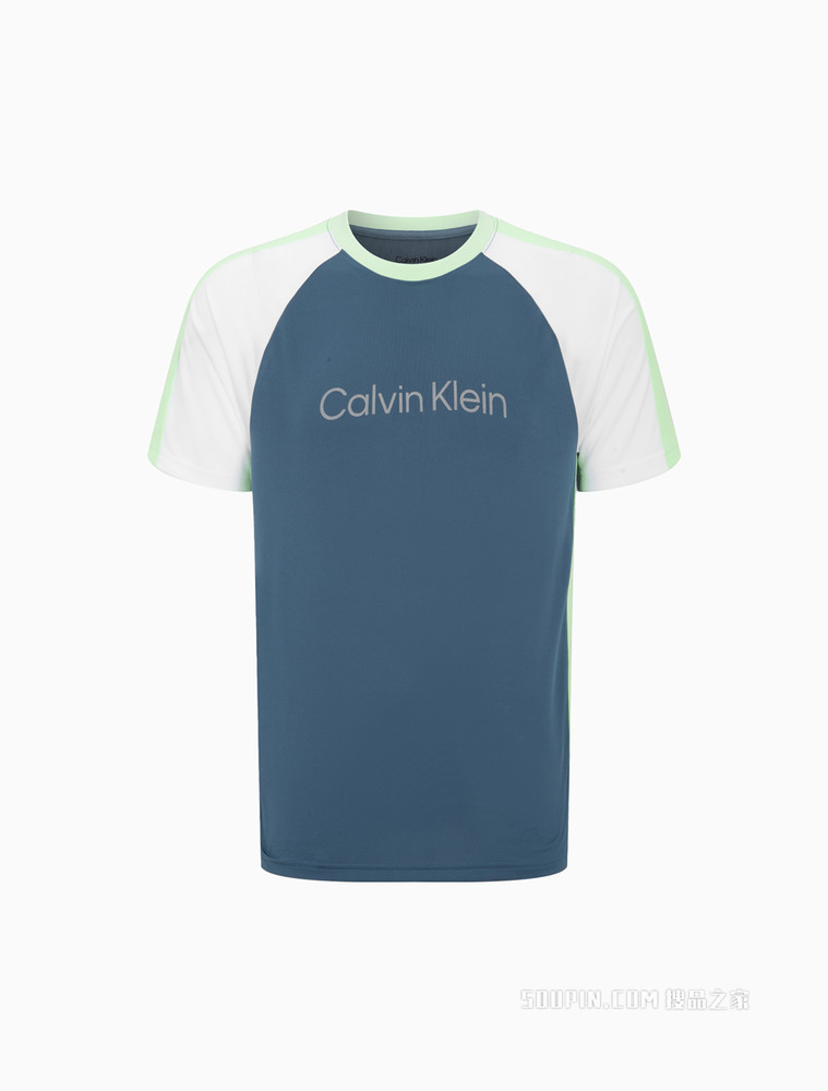 Calvin Klein男士圆领插肩袖拼接印花短袖T恤4MS2K130