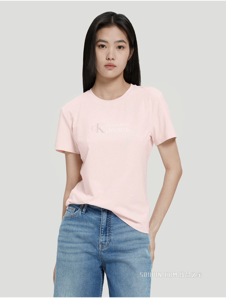 Calvin Klein 女士时尚休闲圆领印花LOGO短袖T恤J219176