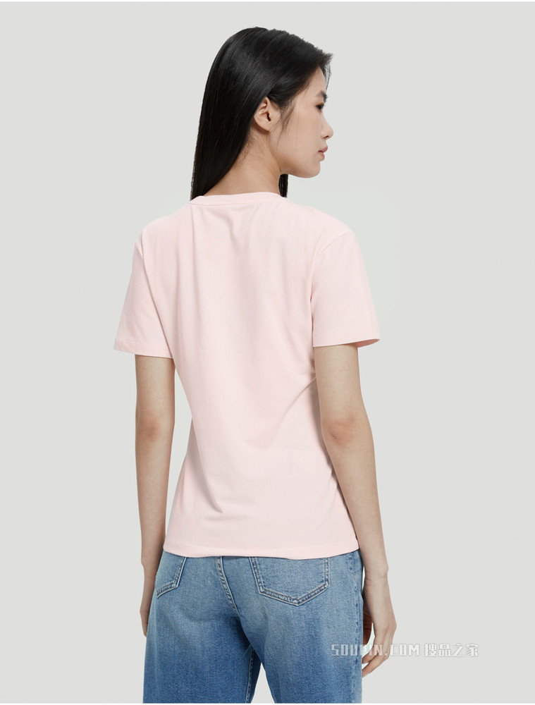 Calvin Klein 女士时尚休闲圆领印花LOGO短袖T恤J219176