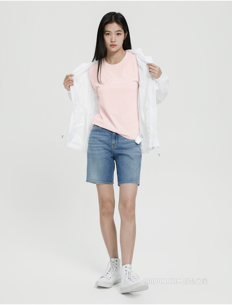 Calvin Klein 女士时尚休闲圆领印花LOGO短袖T恤J219176