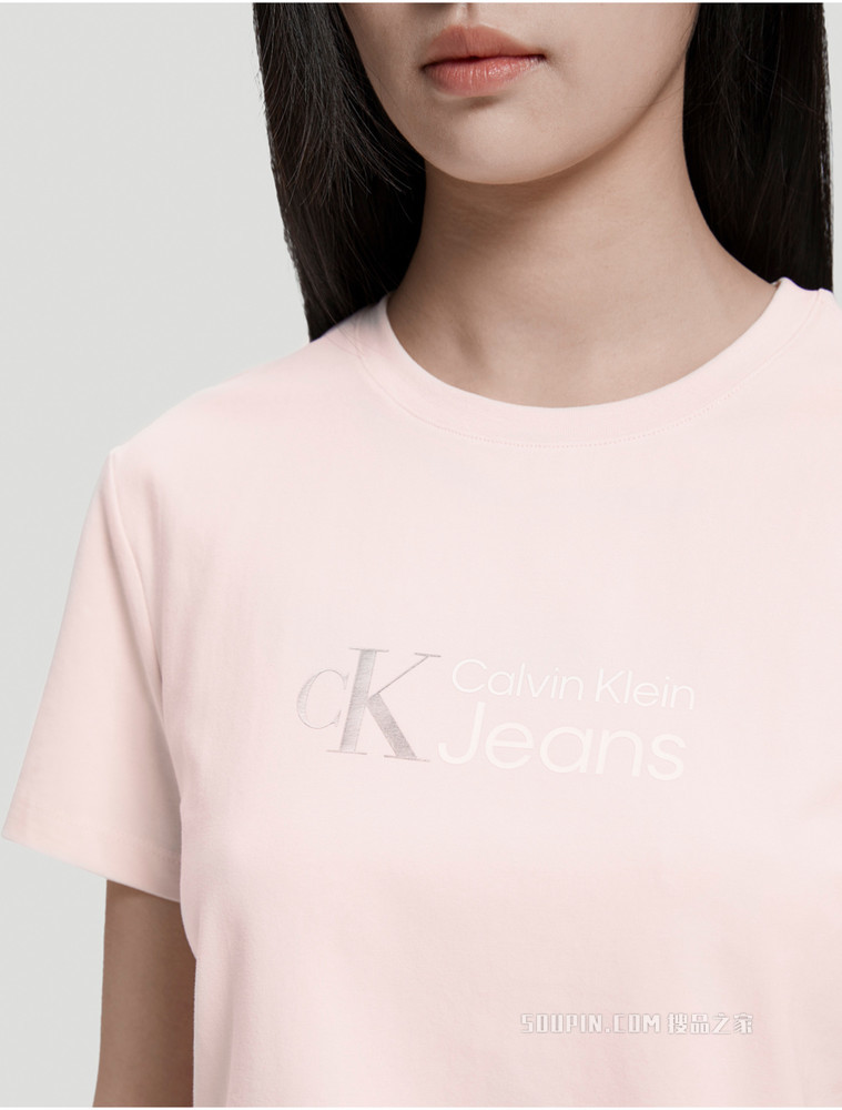 Calvin Klein 女士时尚休闲圆领印花LOGO短袖T恤J219176