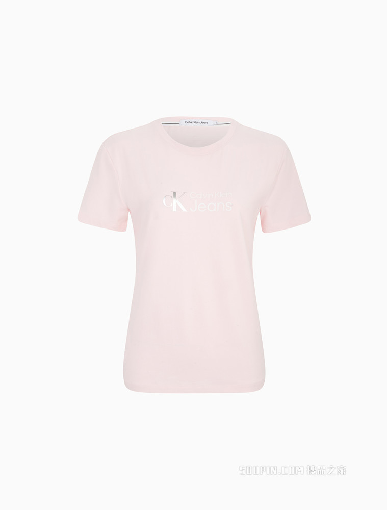 Calvin Klein 女士时尚休闲圆领印花LOGO短袖T恤J219176