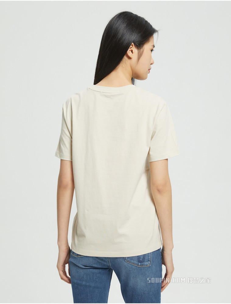 Calvin Klein 女士休闲圆领纯棉刺绣印花短袖T恤J218885